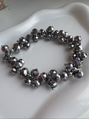 Silver Faceted Bead Stretch Bracelet - Women Jewelry